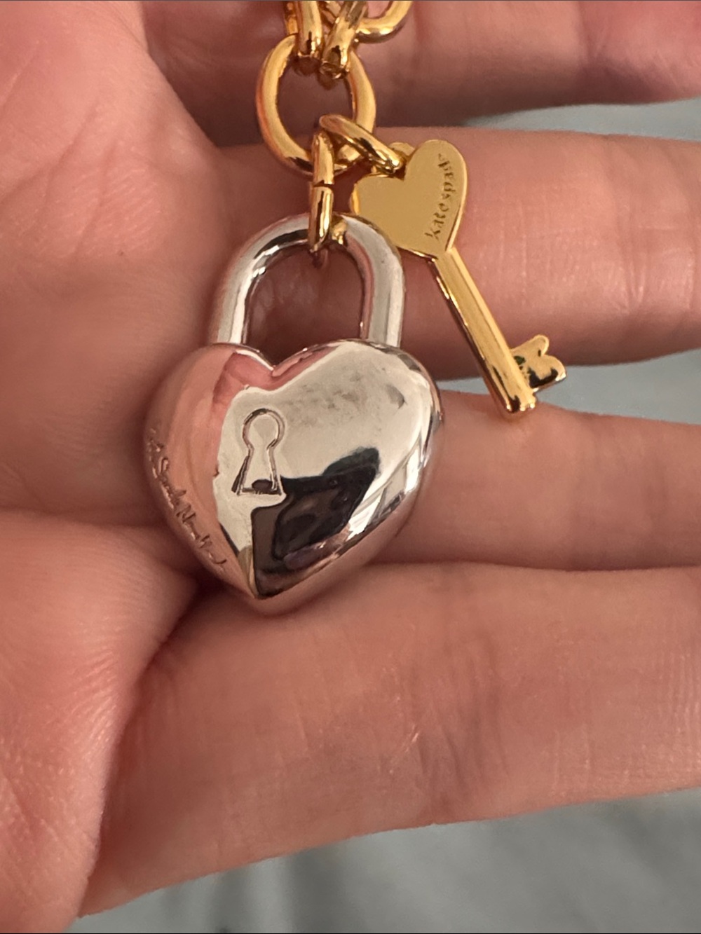 Kate Spade Heart You Charm Bracelet Gold Bracelet with Silver Heart Lock NEW - Picture 6 of 10
